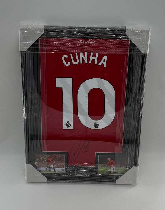 Matheus Cunha Signed Manchester United Shirt Framed